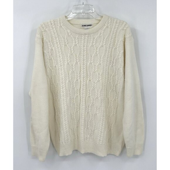vintage 80s ACRYLIC CREWNECK PEARL SWEATER cable knit long sleeve ivory XL - Picture 2 of 7